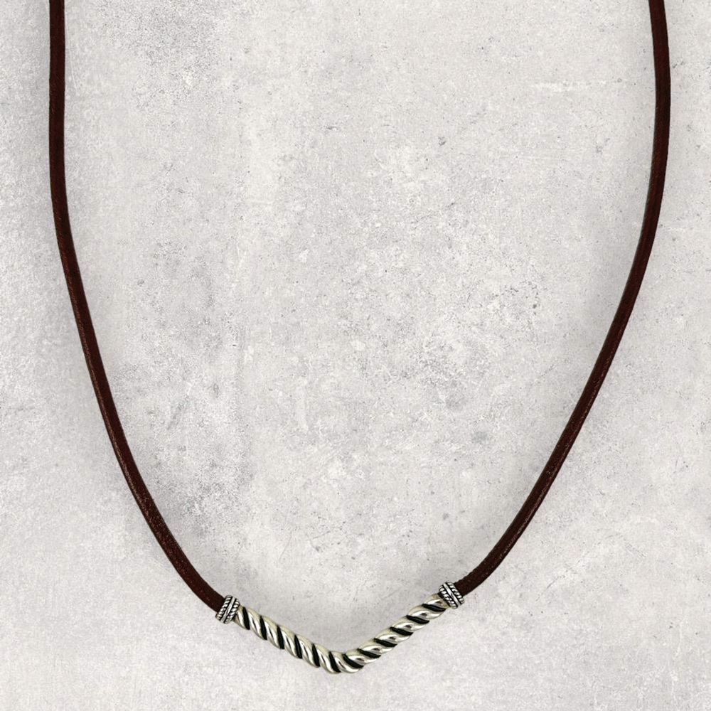 AMERICAN WEST 925 Sterling Silver Brown Greek Leather Cord Necklace - Adjustable